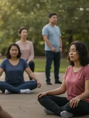 Diverse group engaging in emotional well-being activities