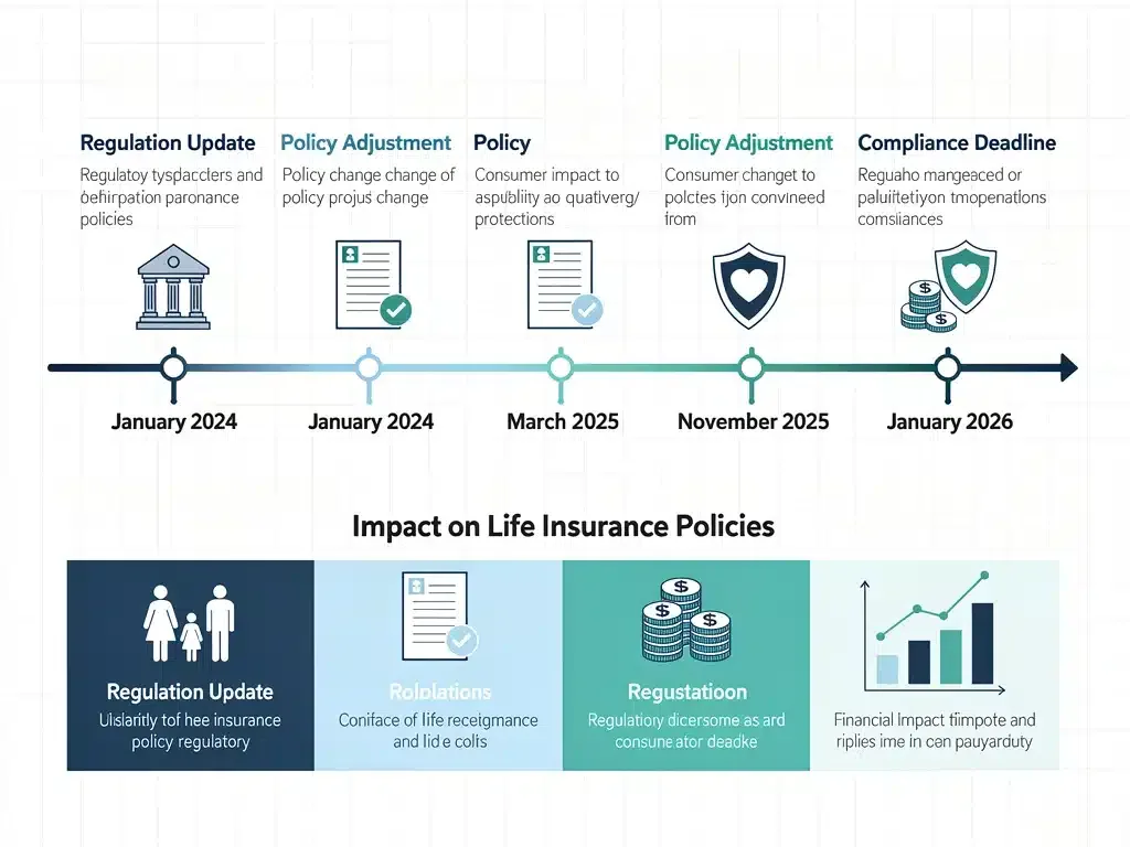 Infografía con línea de tiempo de los cambios regulatorios en seguros de vida hasta 2026.