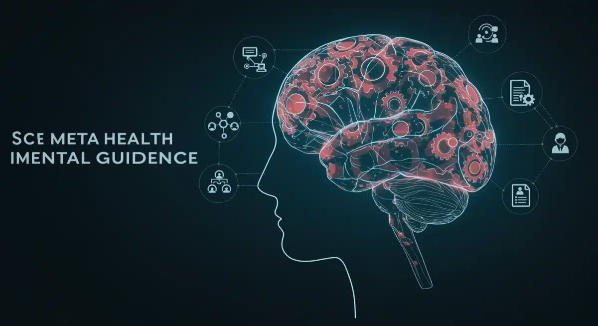 Stylized brain with gears representing workplace mental health policy