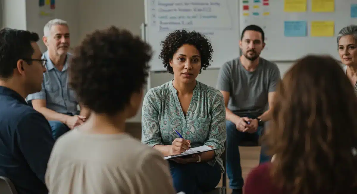 Community mental health support group benefiting from increased funding.