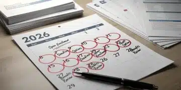 Calendario con fechas importantes marcadas para la inscripción en beneficios de 2026.