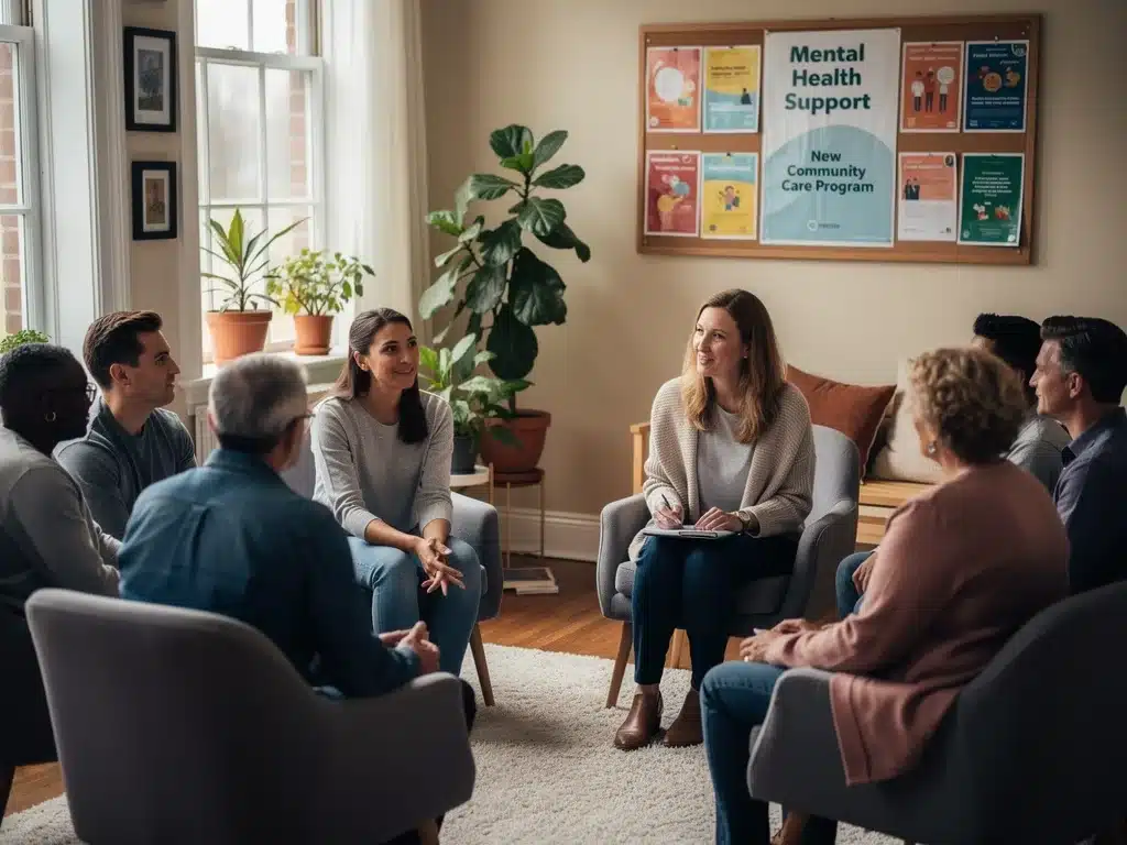 Grupo de apoyo diverso recibiendo asistencia, ilustrando la ampliación de recursos de salud mental bajo las pólizas de 2026.