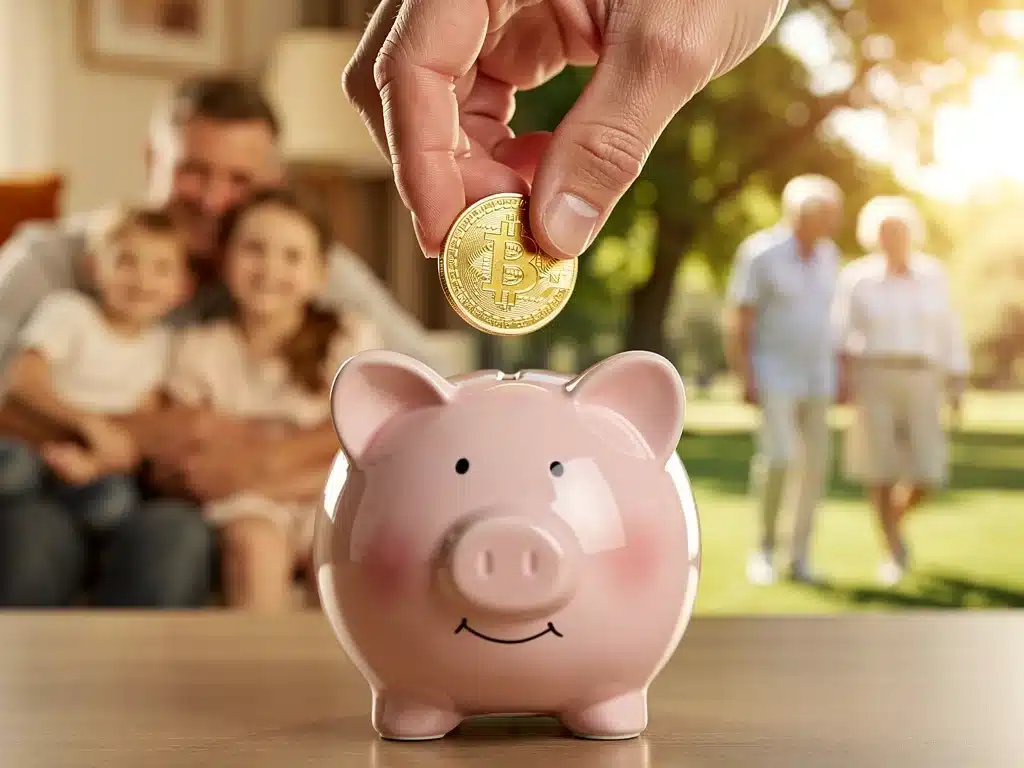 Mano depositando moneda en una hucha, simbolizando el ahorro y la planificación para la jubilación frente a la inflación.