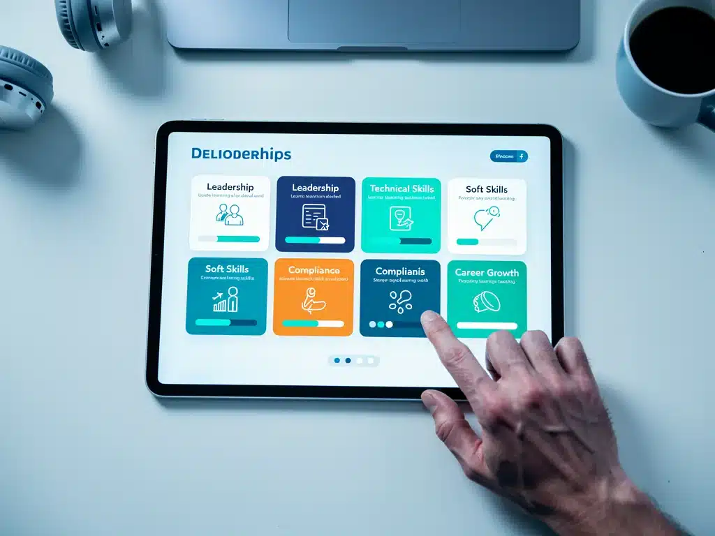 Interfaz digital con módulos de aprendizaje y desarrollo profesional para teletrabajadores.