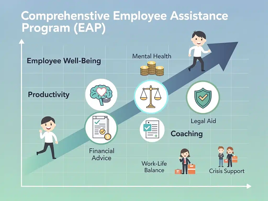 Gráfico mostrando el aumento del bienestar y la productividad de los empleados gracias a un PAE integral.