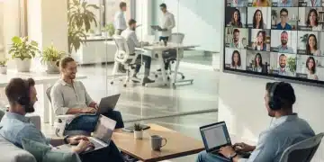 Profesionales diversos teletrabajando en 2026, mostrando flexibilidad y bienestar laboral.