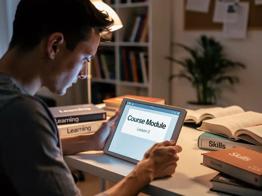Persona concentrada adquiriendo nuevas habilidades digitales a través de la educación continua.