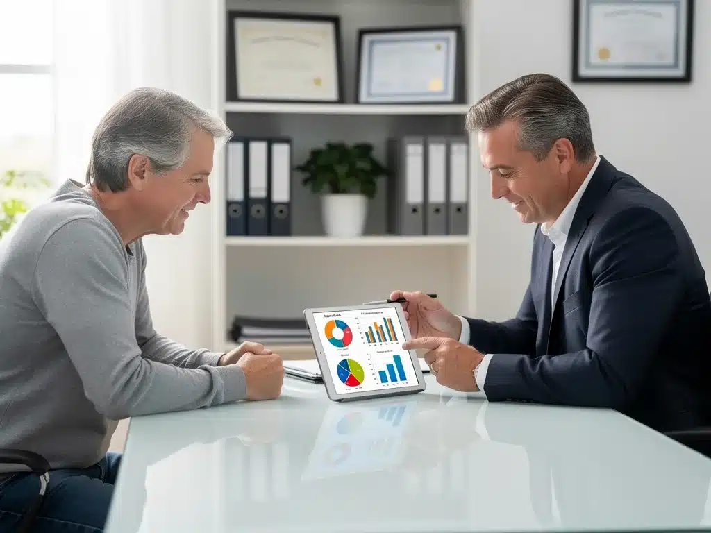 Asesor financiero explicando estrategias personalizadas para maximizar beneficios de jubilación en 2026