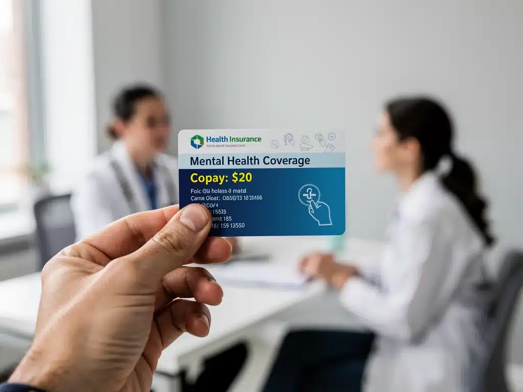 Mano sosteniendo una tarjeta de seguro médico, simbolizando la cobertura de salud mental.
