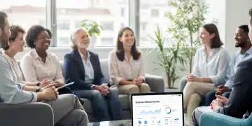 Empleados en una sesión de bienestar y coaching, beneficiándose del estipendio empresarial para salud mental.